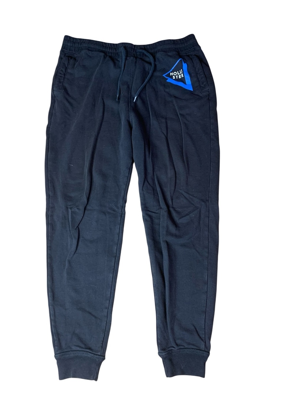 Hollister Black Fleece Jogger Sweatpants Large Graphic Logo